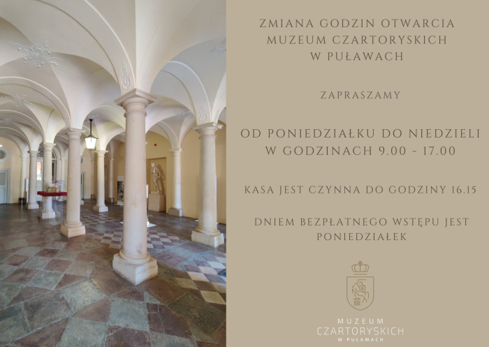 Miniaturka artykułu Nowe godziny otwarcia Muzeum Czartoryskich w Puławach